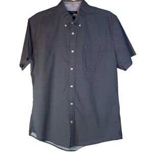 Tommy Hilfiger Custom Fit Mens Shirt Sz Large Short Sleeve Navy Geometric Print